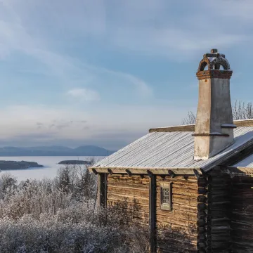 Vinterlandskap i Tällberg med utsikt över Siljan. 